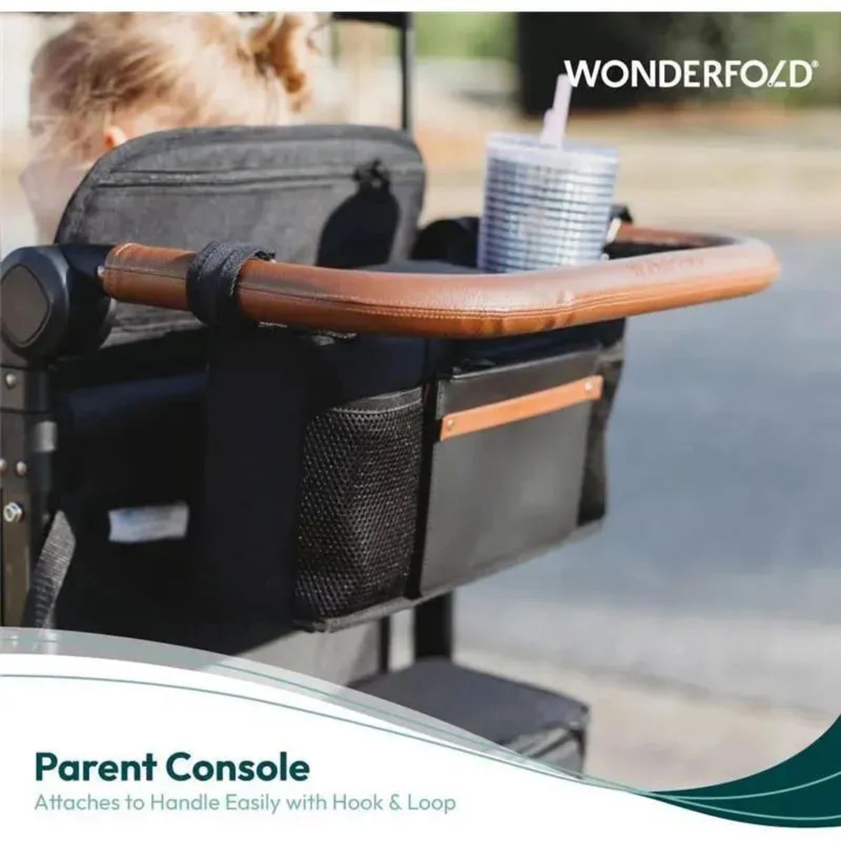 Wonderfold Large Parent Console with Insulated Cup Holders - Volcanic Black