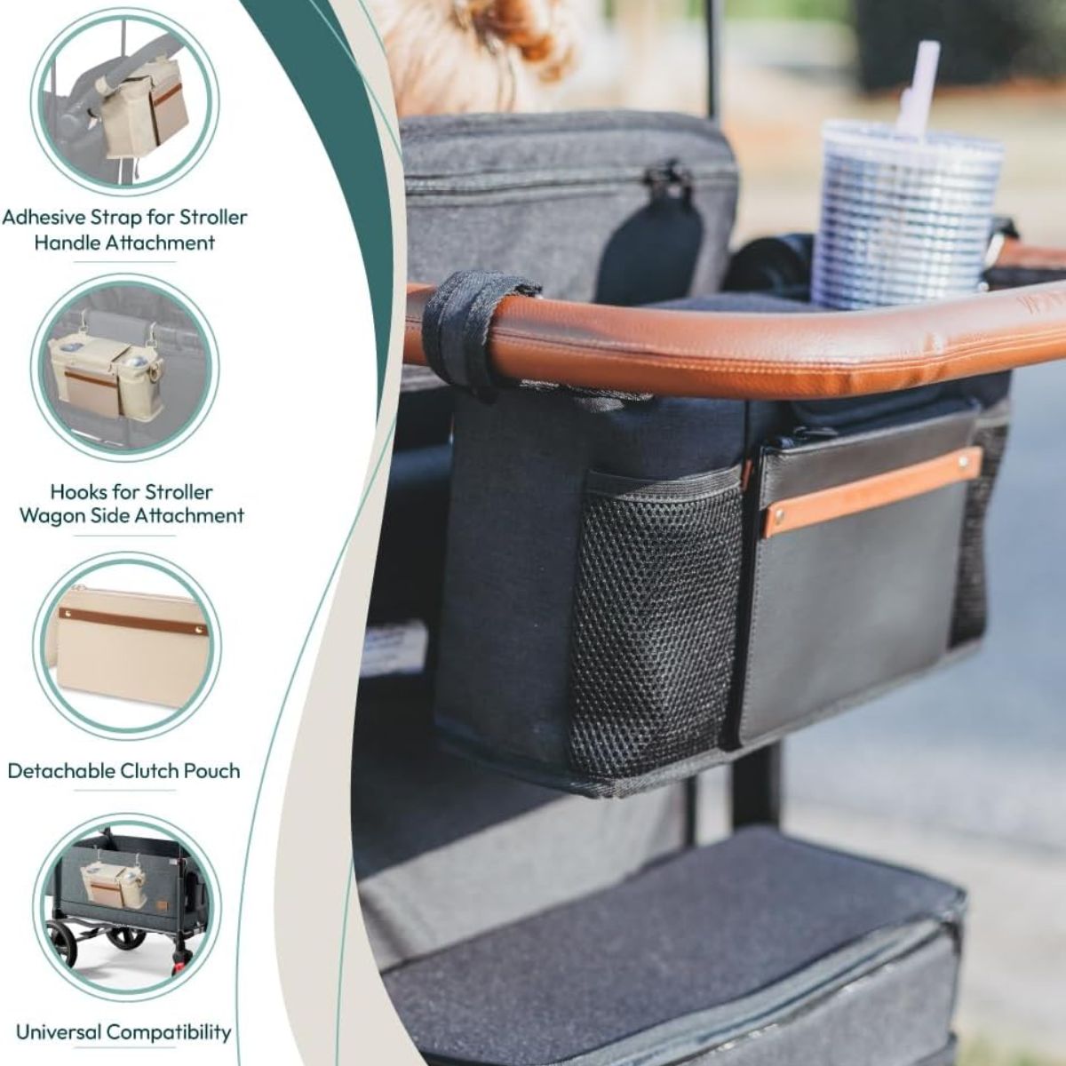 Wonderfold Small Parent Console with Insulated Cup Holders - Beige