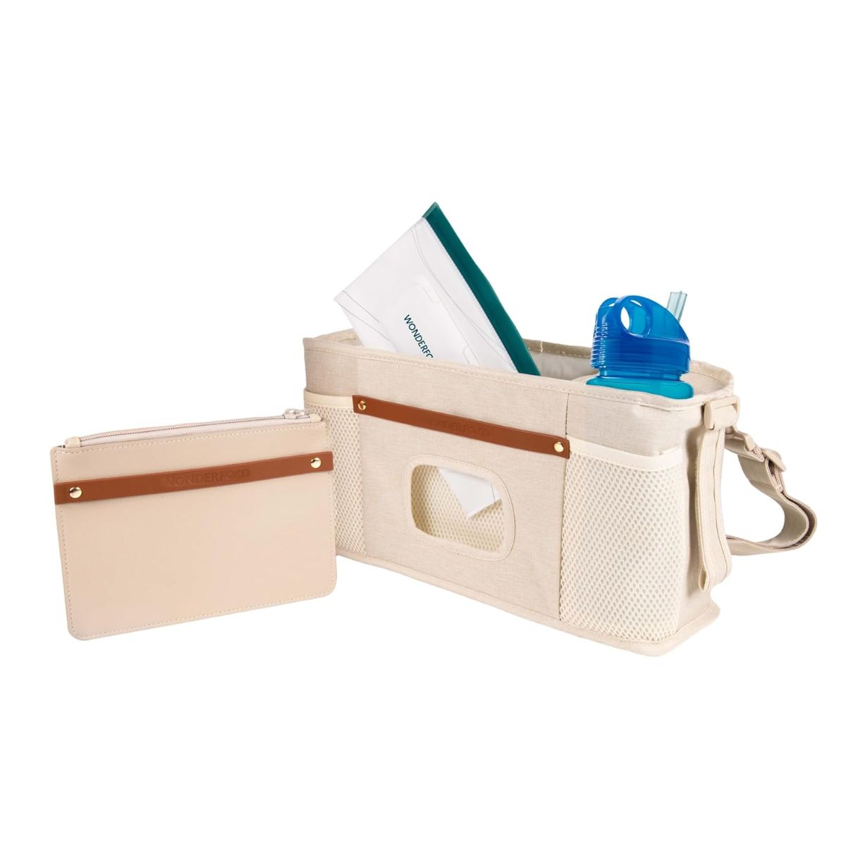 Wonderfold Small Parent Console with Insulated Cup Holders - Beige