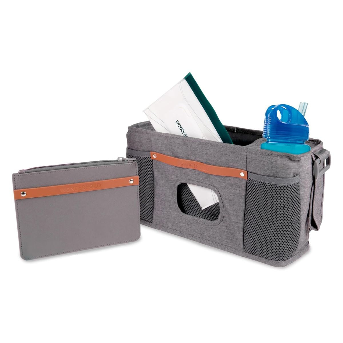 Wonderfold Small Parent Console with Insulated Cup Holders - Gray