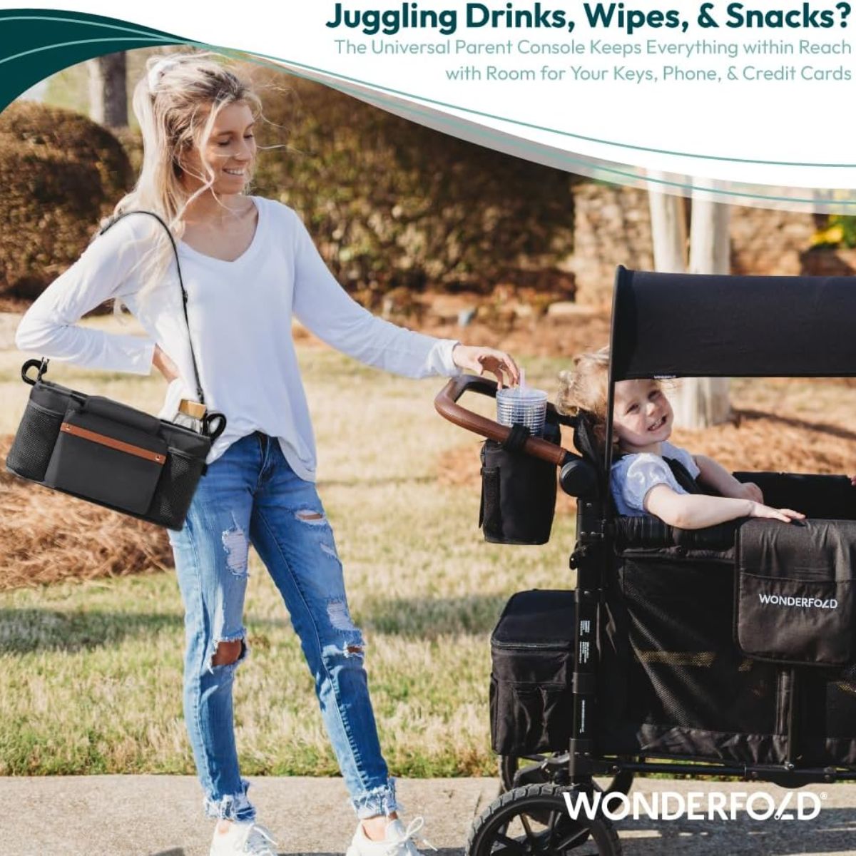 Wonderfold Small Parent Console with Insulated Cup Holders - Gray