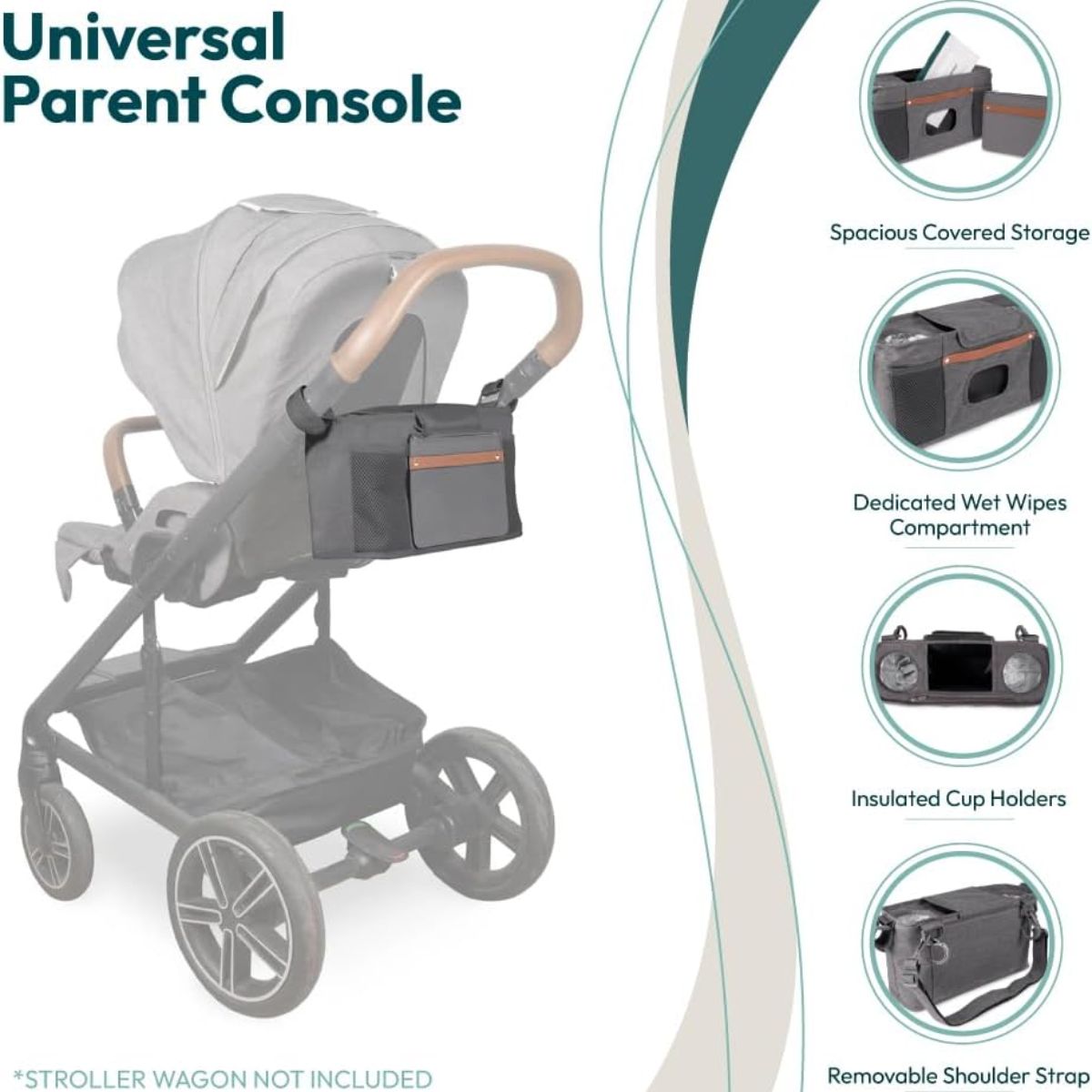 Wonderfold Small Parent Console with Insulated Cup Holders - Gray
