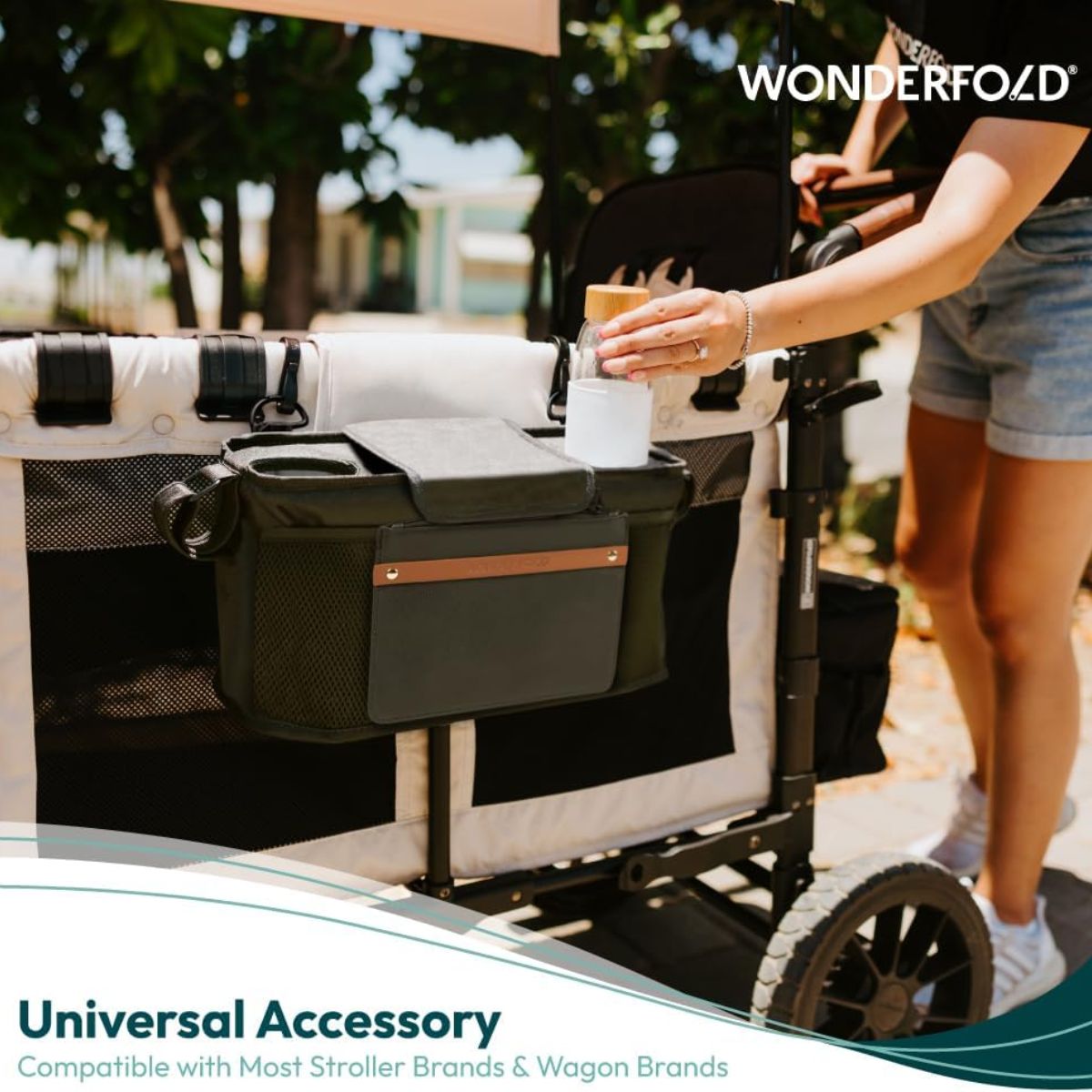 Wonderfold Small Parent Console with Insulated Cup Holders - Gray