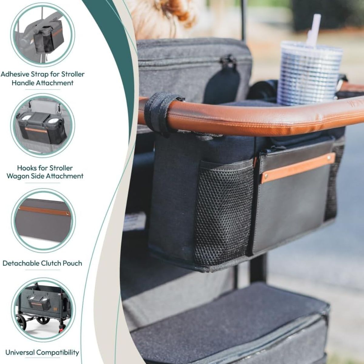 Wonderfold Small Parent Console with Insulated Cup Holders - Gray