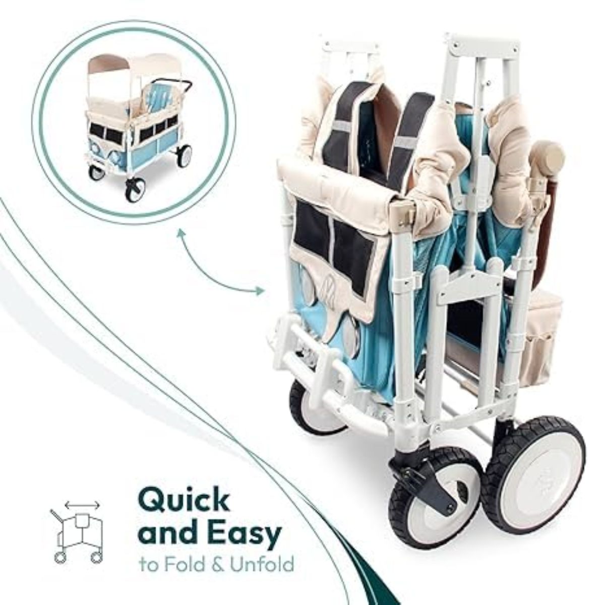 Wonderfold VW4 Edition Quad Stroller in Bondi Blue