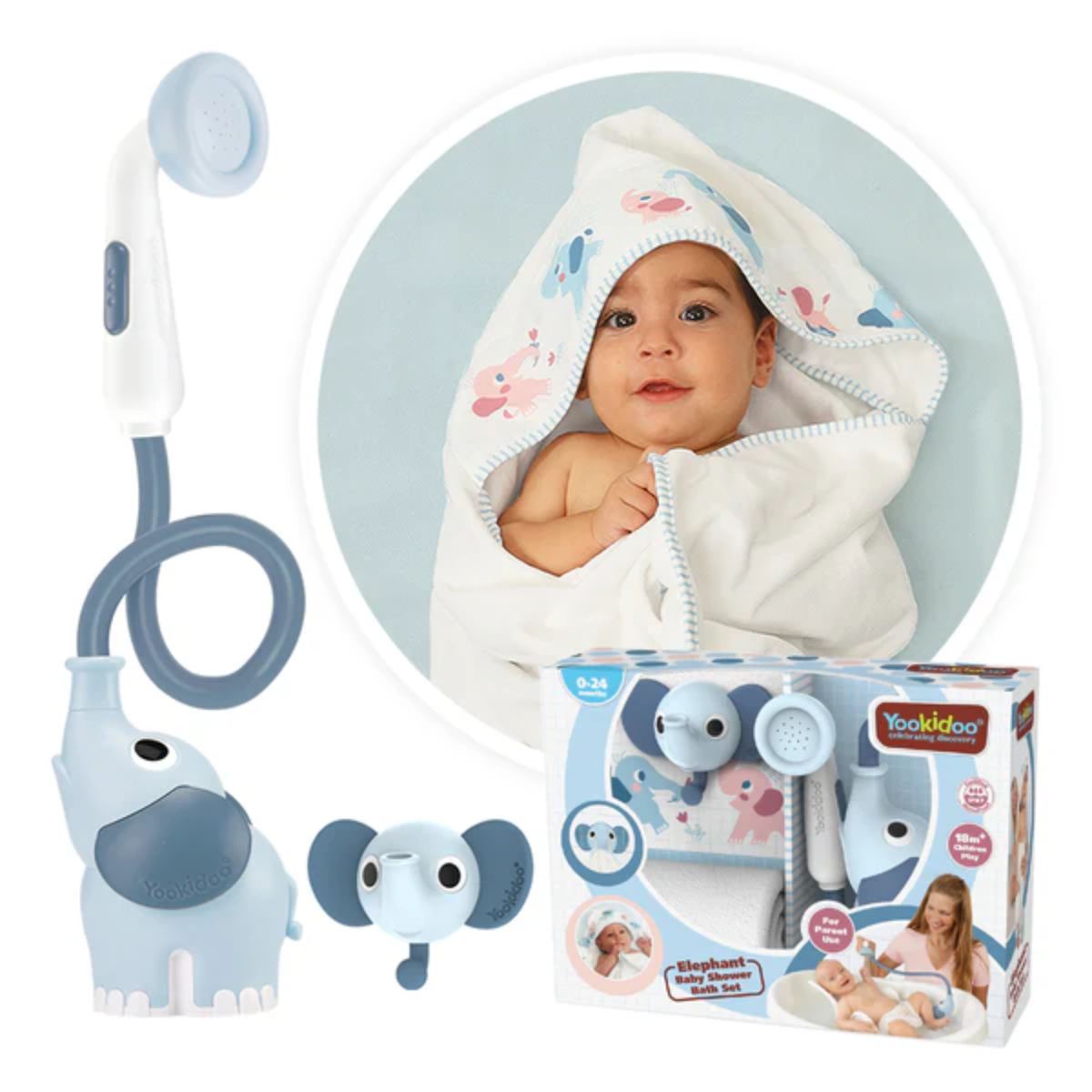 Yookidoo Bath Set Elephant Baby Shower 0-24M - Cloudy Blue on Luna Baby Store Miami