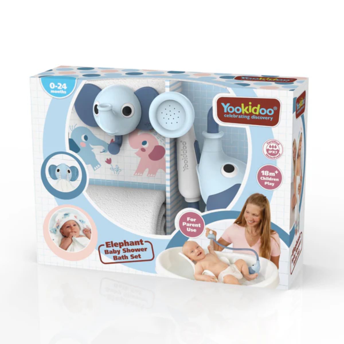 Yookidoo Bath Set Elephant Baby Shower 0-24M - Cloudy Blue on Luna Baby Store Miami