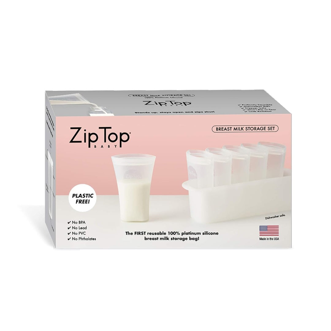 Zip Top Reusable 100% Platinum Silicone Breast Milk Storage Bag Set of 6 + Freezer Tray