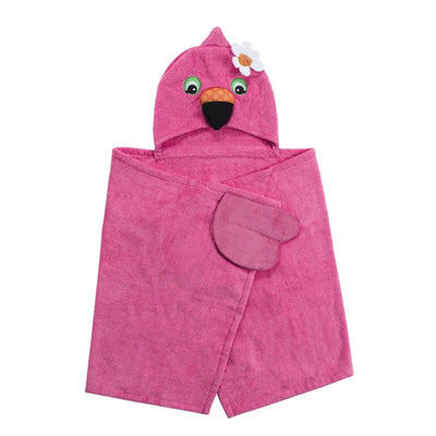 Zoocchini Kids Plush Terry Hooded Bath Towel - Franny the Flamingo