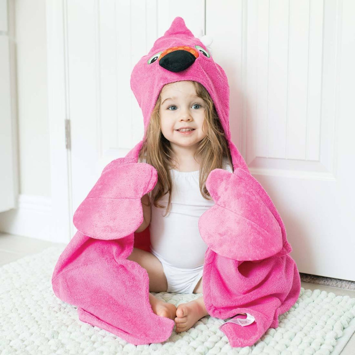 Zoocchini Kids Plush Terry Hooded Bath Towel - Franny the Flamingo