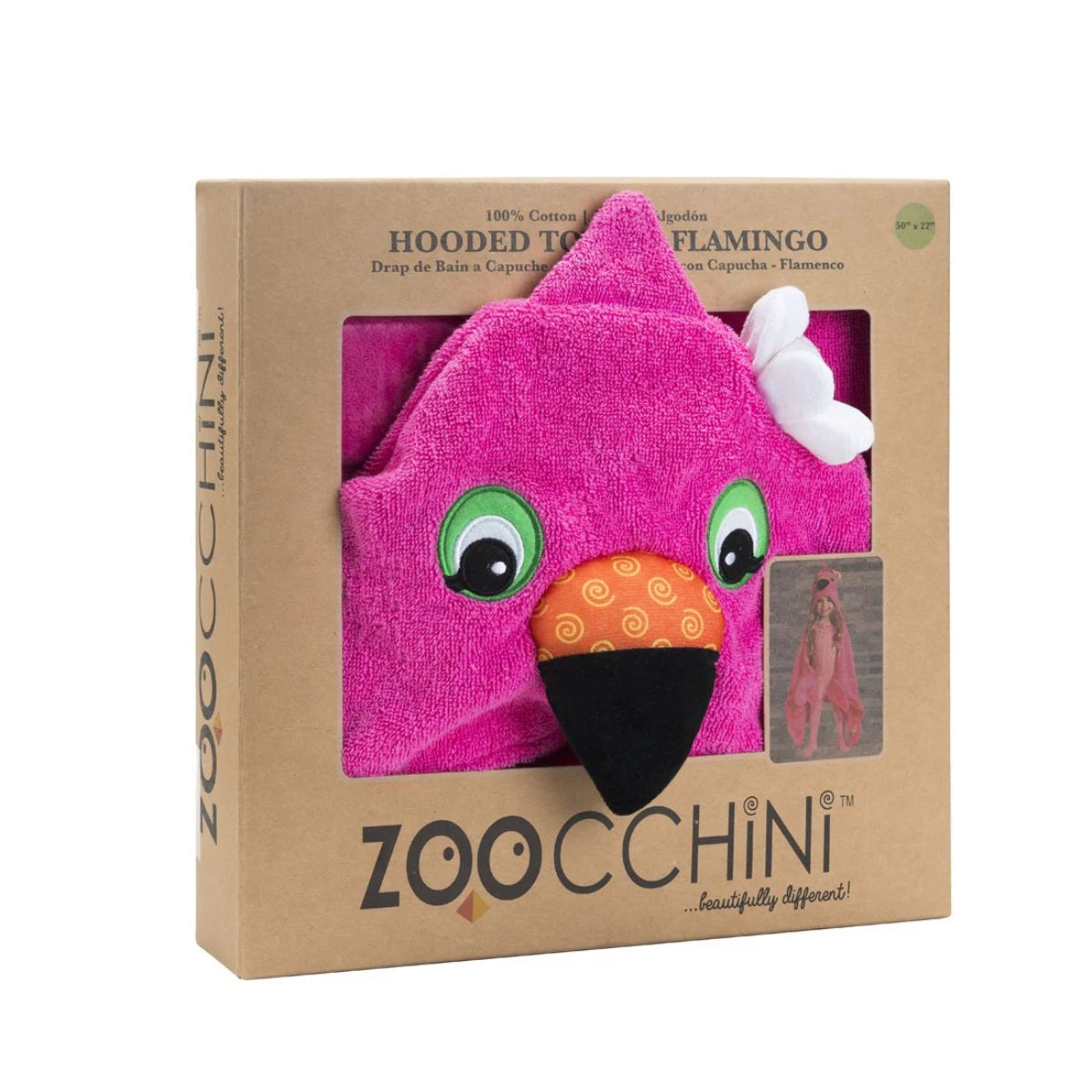 Zoocchini Kids Plush Terry Hooded Bath Towel - Franny the Flamingo
