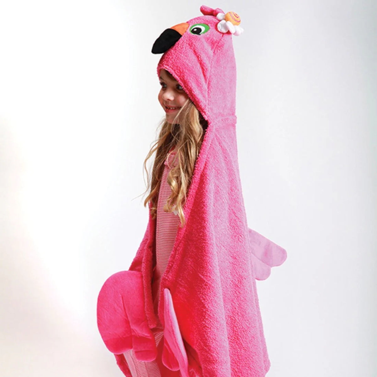 Zoocchini Kids Plush Terry Hooded Bath Towel - Franny the Flamingo on Luna Baby Store Miami