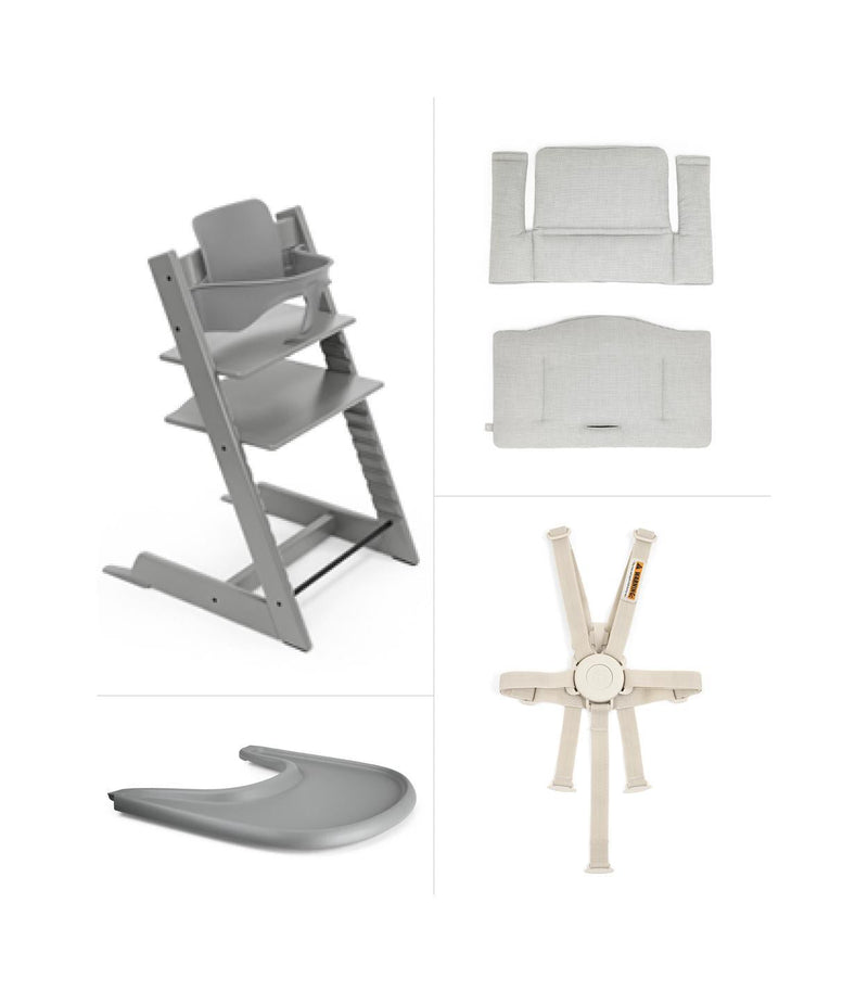 Stokke Tripp Trapp High Chair & Cushion With Tray - Storm Grey, Nordic Grey Cushion