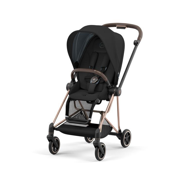 Cybex Mios 3 Stroller - Rose Gold/Brown Frame and Deep Black Seat Pack - Breathable Comfort Seat