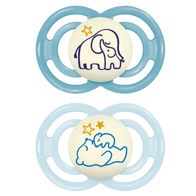 Mam Perfect Night Pacifier 2 pack, 6-16 Months - Bear And Elephant