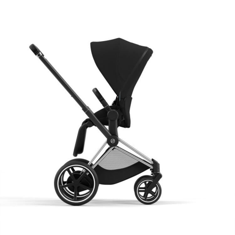 Cybex E-Priam 2 Stroller - Chrome/Black Frame + Deep Black Seat Pack - One Pull Harness System