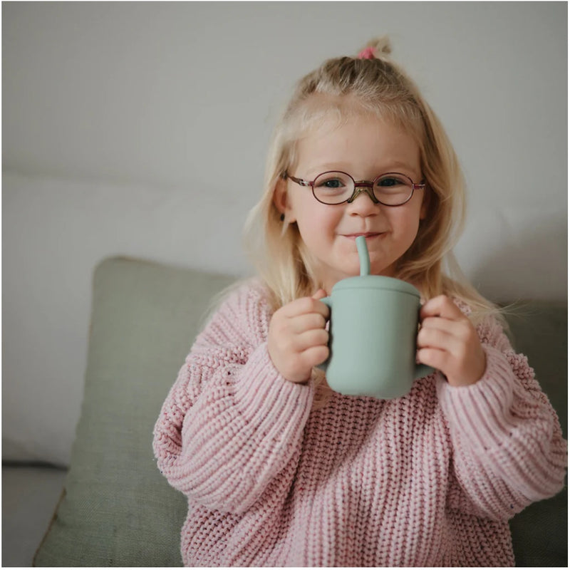 Mushie Silicone Training Cup + Straw - Cambridge Blue