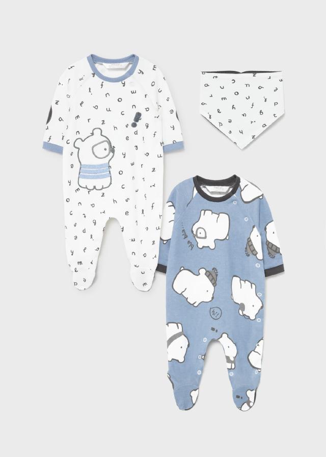 Mayoral Two Footed Onesies Set With Bib Newborn Boy