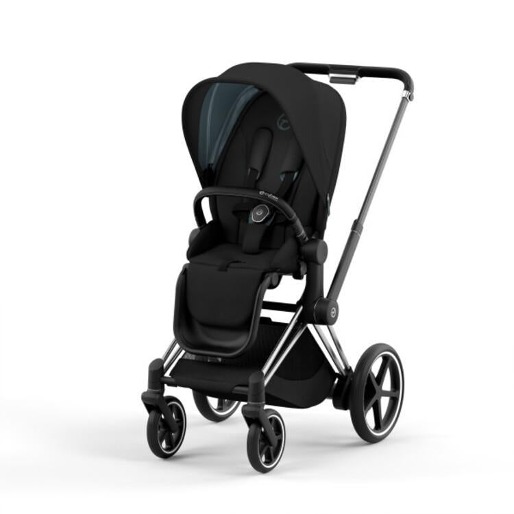 Cybex E-Priam 2 Stroller - Chrome/Black Frame + Deep Black Seat Pack