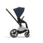 Cybex Priam 4 Stroller - Chrome/Brown Frame and Nautical Blue Seat Pack