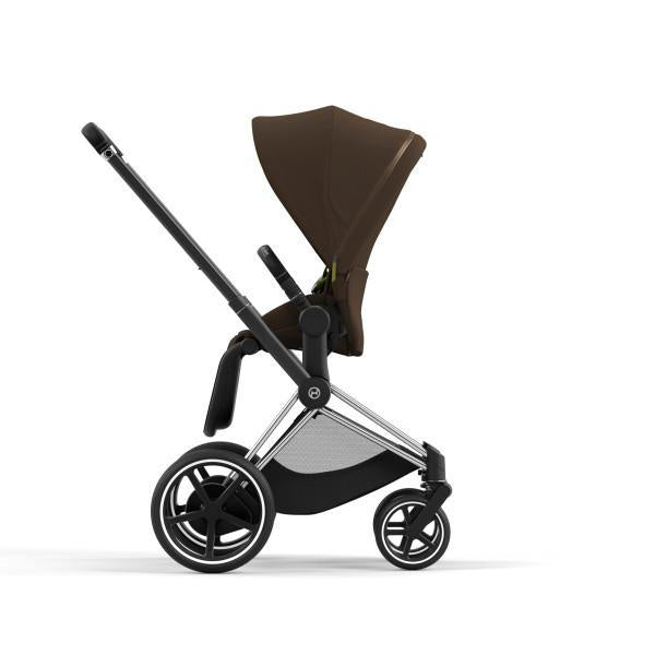Cybex E-Priam 2 Stroller - Chrome/Black Frame and Khaki Green Seat Pack - One Pull Harness System