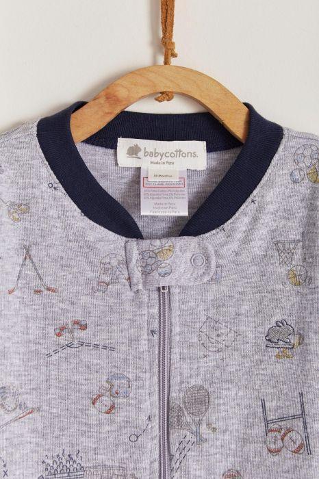 Babycottons Sports Snug Fit Footed Pajama Melange & Grey