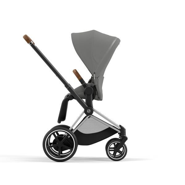 Cybex E-Priam 2 Stroller - Chrome/Brown Frame and Soho Grey Seat Pack - One Pull Harness System