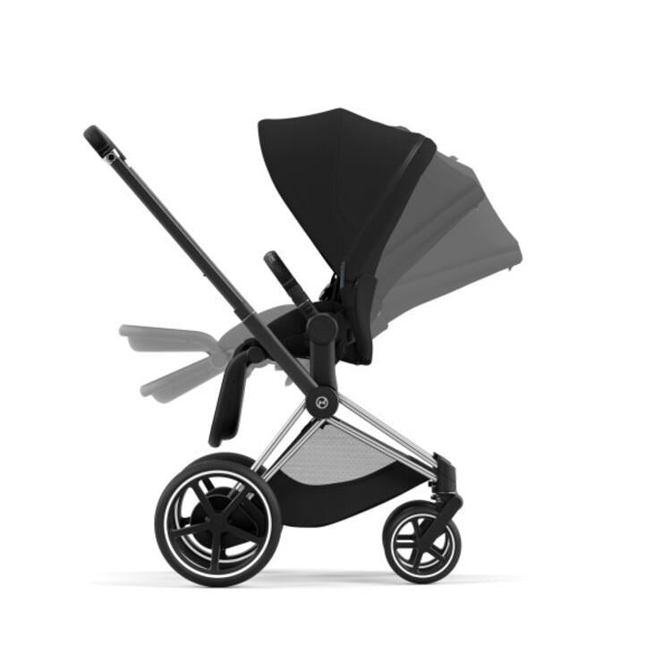Cybex E-Priam 2 Stroller - Chrome/Black Frame + Deep Black Seat Pack - Premium Comfort and Versatility