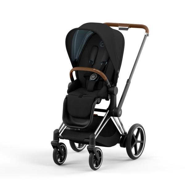 Cybex E-Priam 2 Stroller - Chrome/Brown Frame and Deep Black Seat Pack