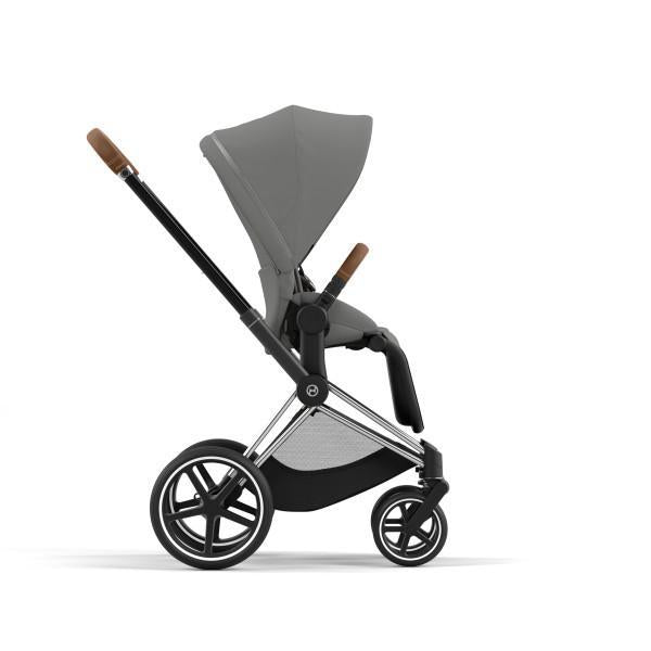 Cybex Priam 4 Stroller - Chrome/Brown Frame and Soho Grey Seat Pack - Smooth Ride on Any Terrain