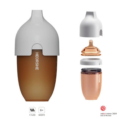 HEORSHE Ultra Wide Neck Baby Bottle 8 OZ - Grey