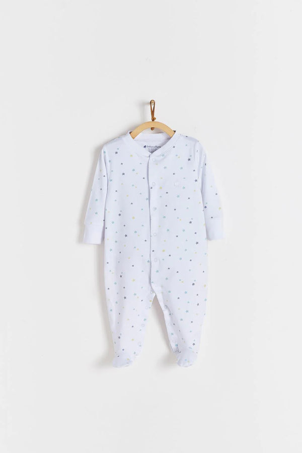 Little Stars Snap Footie - White/Grey