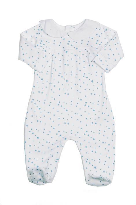 Patucos Cotton Pajama Pima Cotton White with blue stars - Luna Baby Modern Store