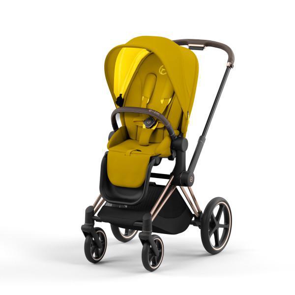 Priam 4 Stroller Rose Gold Brown Frame and Mustard Yellow Seat Pack