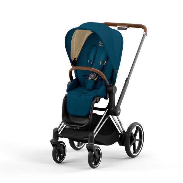 E-Priam 2 Stroller - Chrome/Brown Frame and Mountain Blue Seat Pack