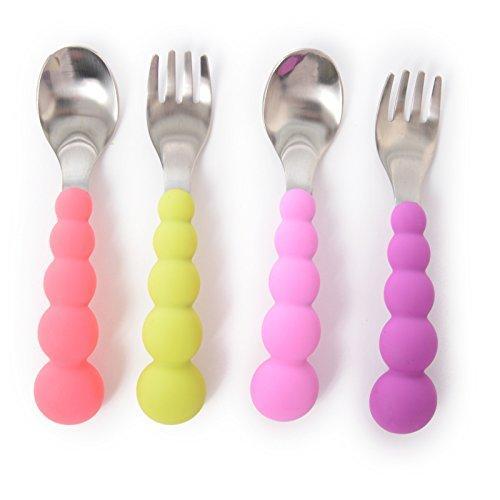Silicone And Stainless Flatware Set Pink/Chartreuse