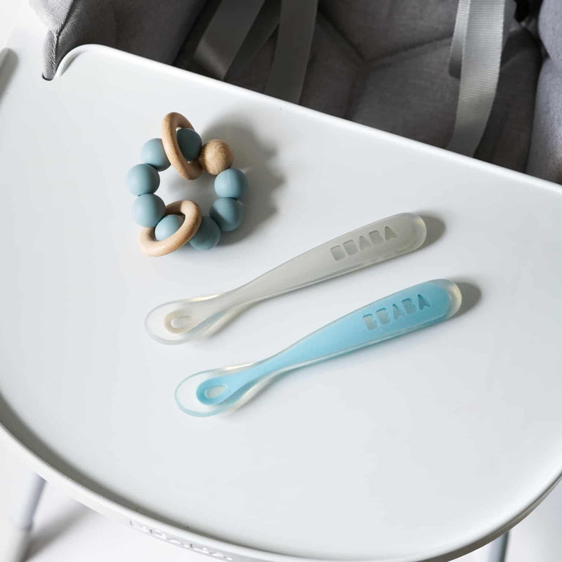 BEABA Toddlers' Self Feeding Silicone Spoons Set - Travel Set of 2