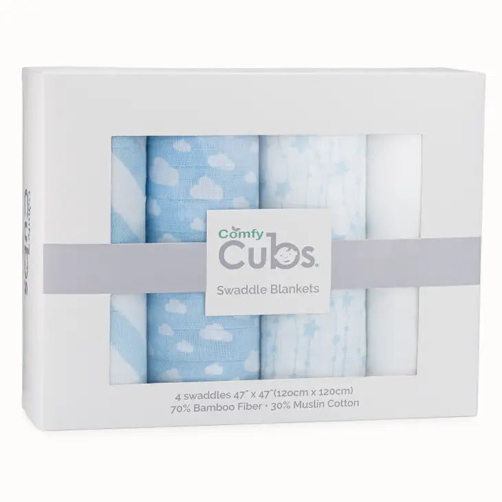 Baby Muslin Swaddle Blankets 4 Pack Blue