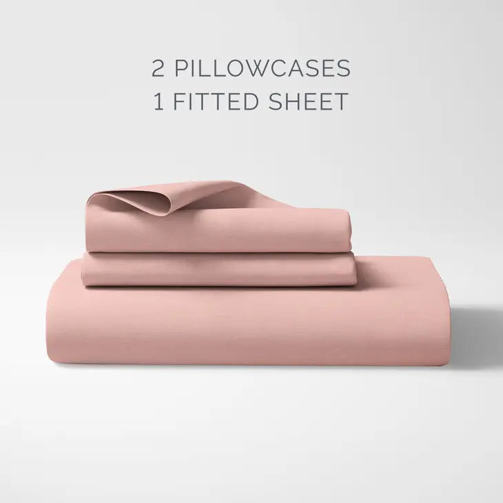 Organic Cotton Queen Fitted Sheet Set - Misty Rose