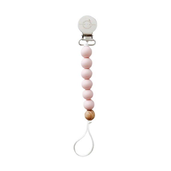 Pacifier + Teether Clip- Silicone with 1 Beechwood Bead Blush