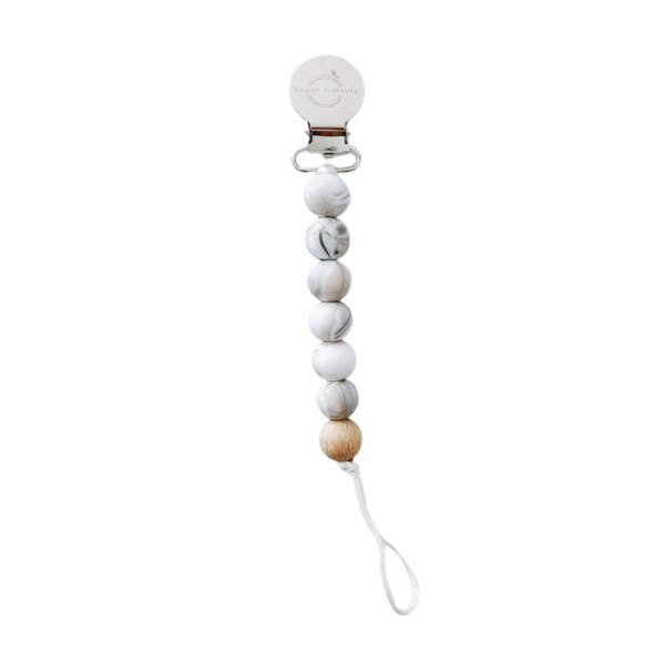 Pacifier + Teether Clip- Silicone with 1 Beechwood Bead Marble