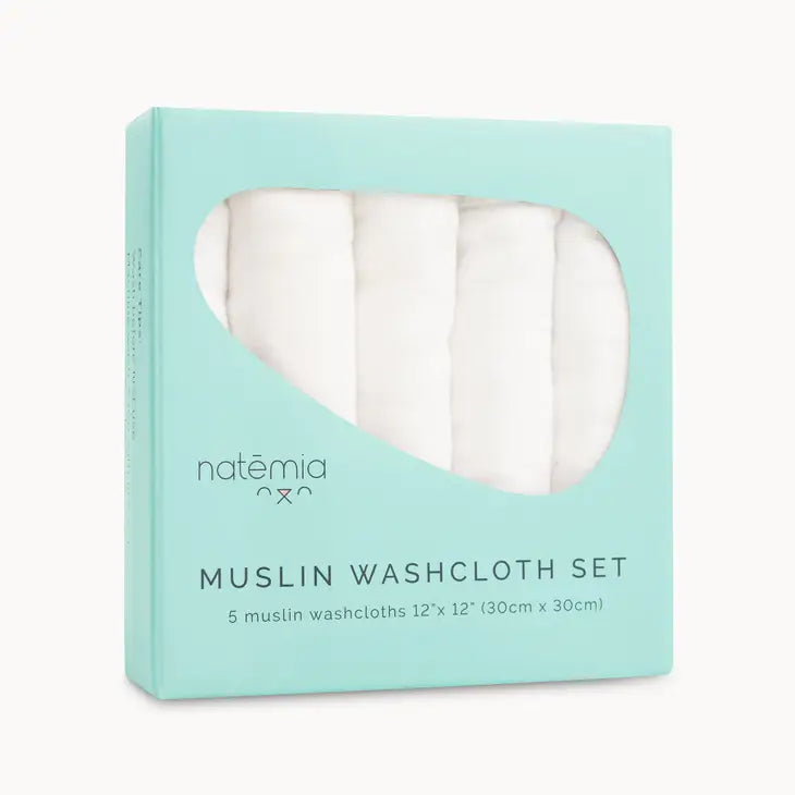 Natemia Ultra Soft Muslin Bamboo Washcloths- 5 Pack