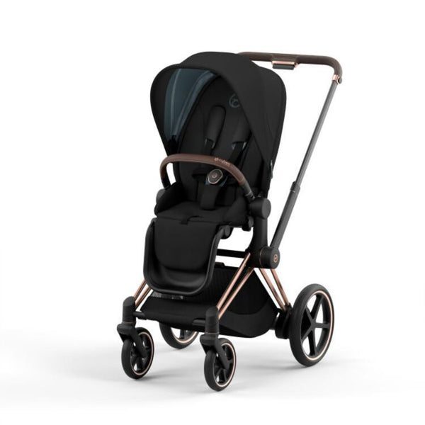 E-Priam 2 Stroller - Rose Gold/Brown Frame and Deep Black Seat