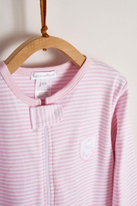 In the Woods Striped Zipper Footie White/Pink