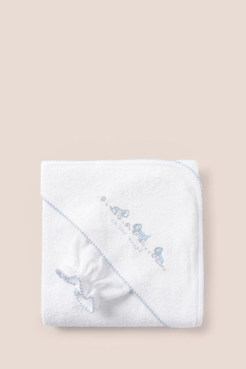 In the Woods Hooded Towel w/glove White/Light Blue